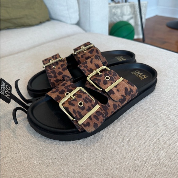 Steve Madden NYC Women's Two Strap Footbed Sandal, Leopard Print, Sz 9, NWT - Picture 1 of 5